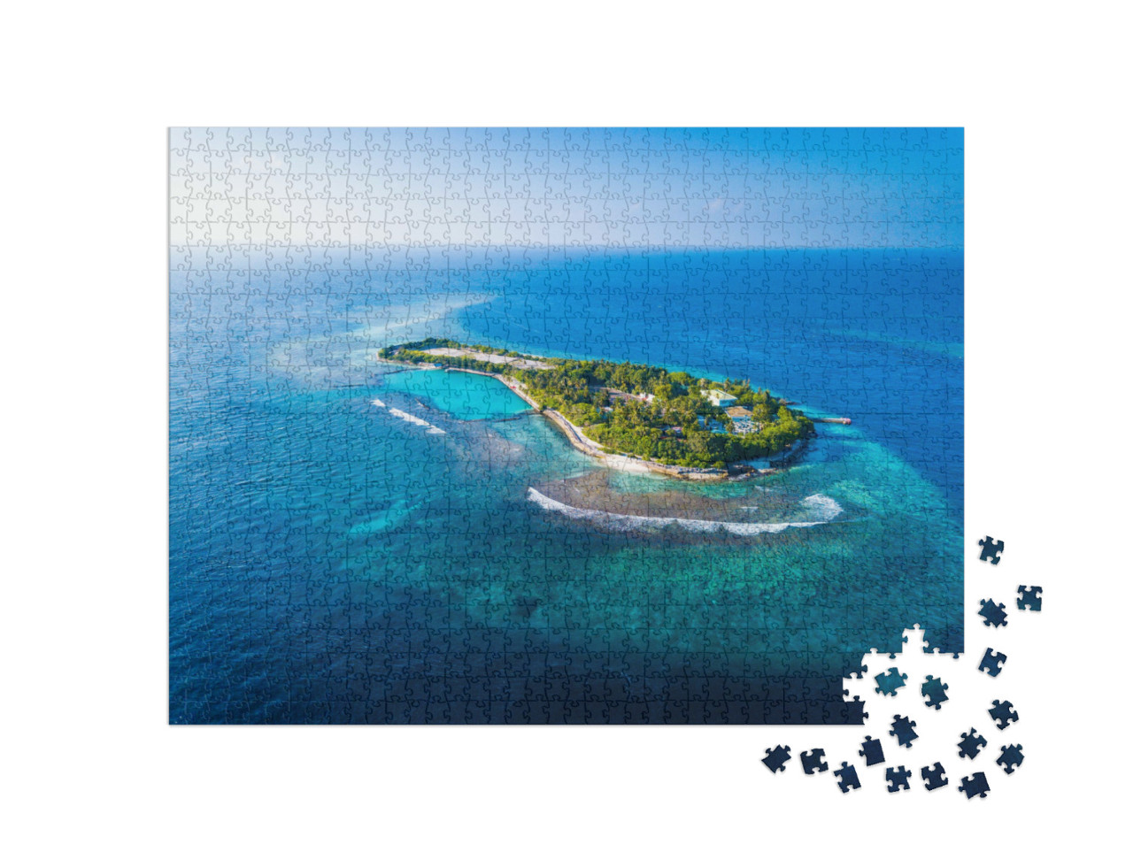 Puzzel 1000 stukjes „Luchtfoto van een tropisch eiland in de Indische Oceaan, Malediven“