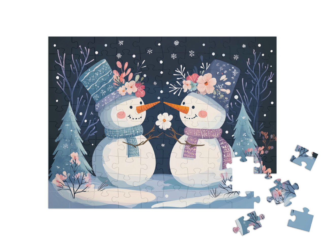Puzzel 100 stukjes „De kleine sneeuwpopfamilie“