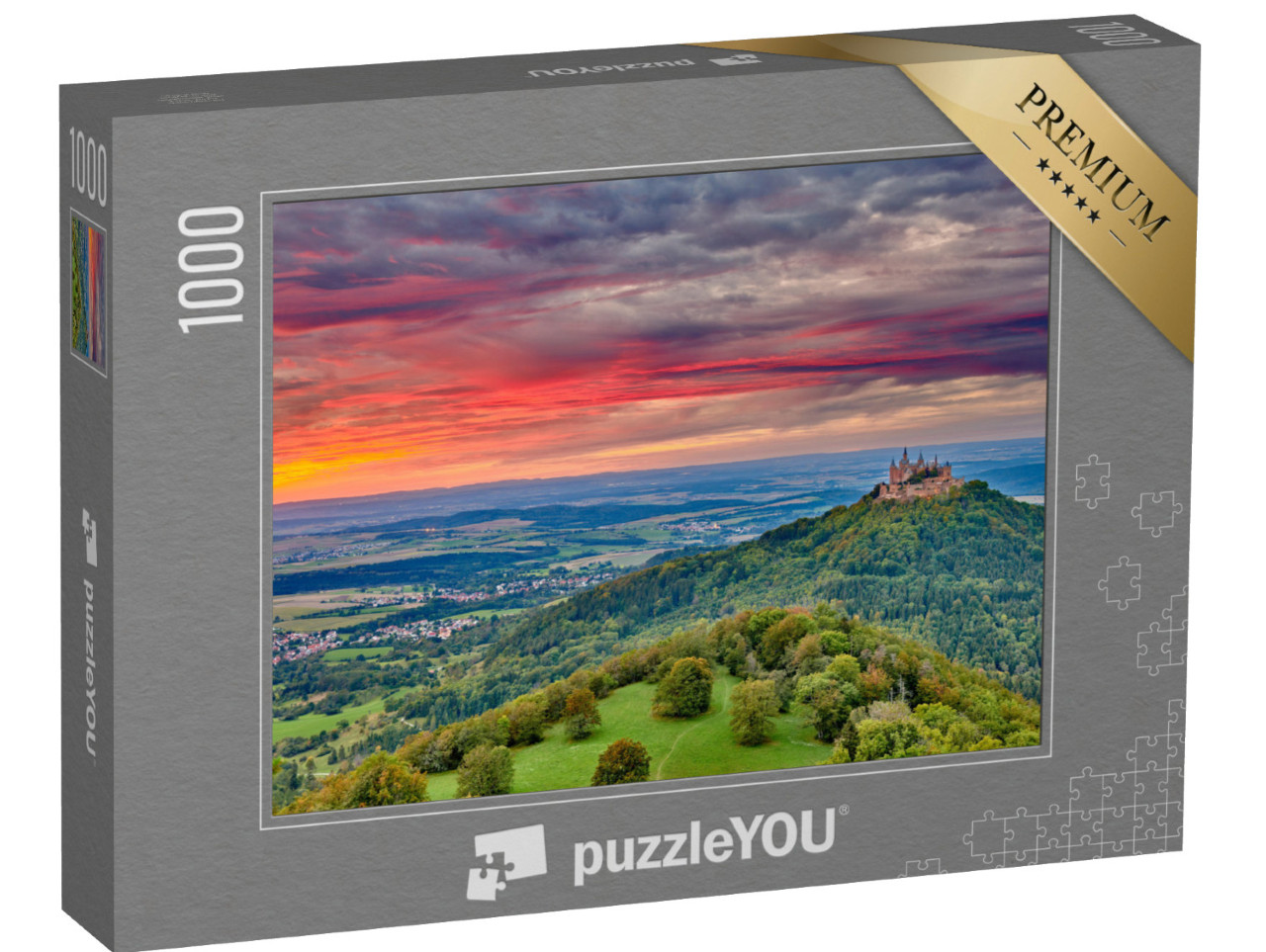 Puzzel 1000 stukjes „Kasteel Hohenzollern: bergtop bij zonsondergang“