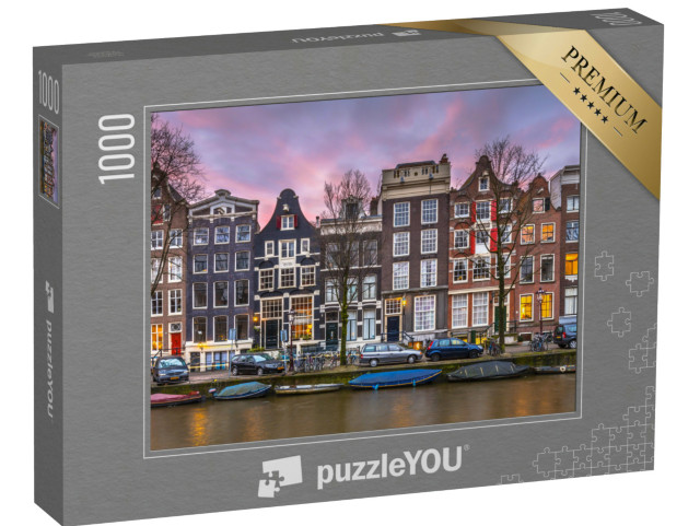 Puzzel 1000 stukjes „Straat met historische kleurrijke grachtenpanden aan de Brouwersgracht, Amsterdam“