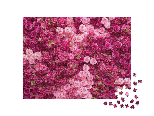 Puzzel 1000 stukjes „Achtergrond van rode en roze rozen“
