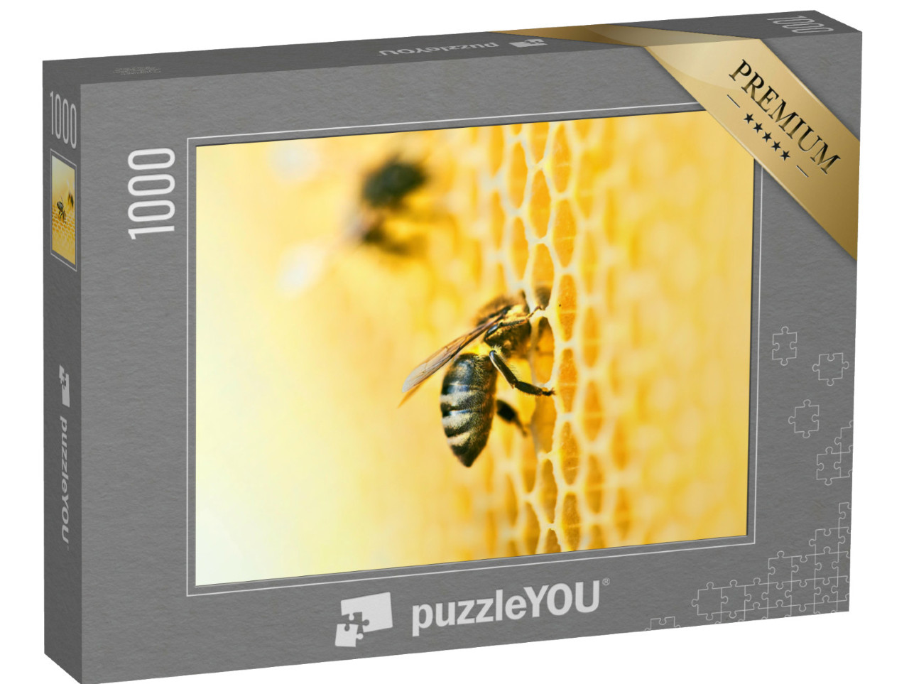 Puzzel 1000 stukjes „Een bijenkorf met honingraat en bijen“