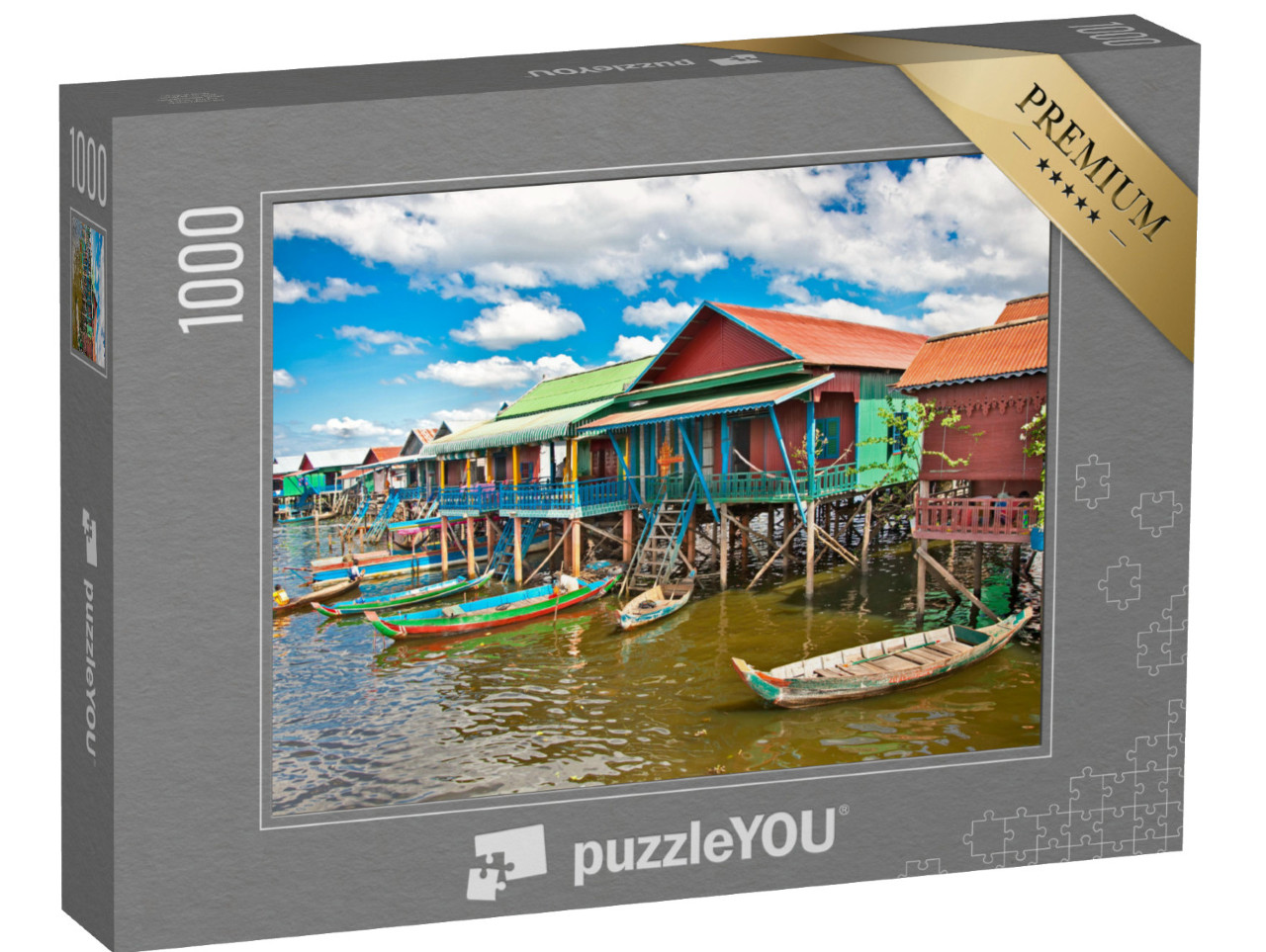 Puzzel 1000 stukjes „Het drijvende dorp, Cambodja“