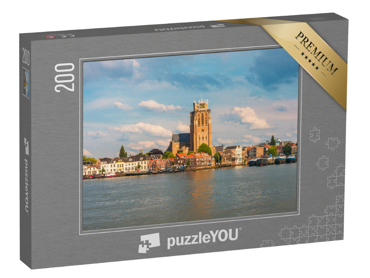 Puzzel 200 stukjes „Skyline van Dordrecht Nederland langs de Maas“