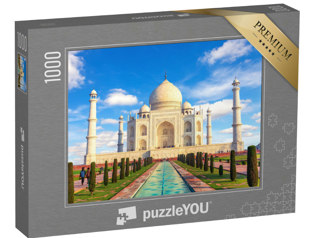 Puzzel 1000 stukjes „Uitzicht op de Taj Mahal op een zonnige dag, India“