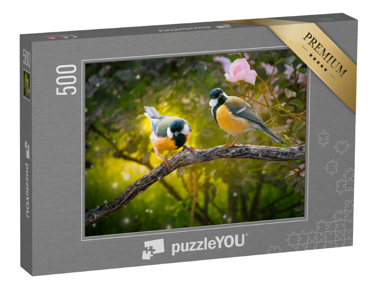 Puzzel 500 stukjes „Twee grote koolmezen in het bos“