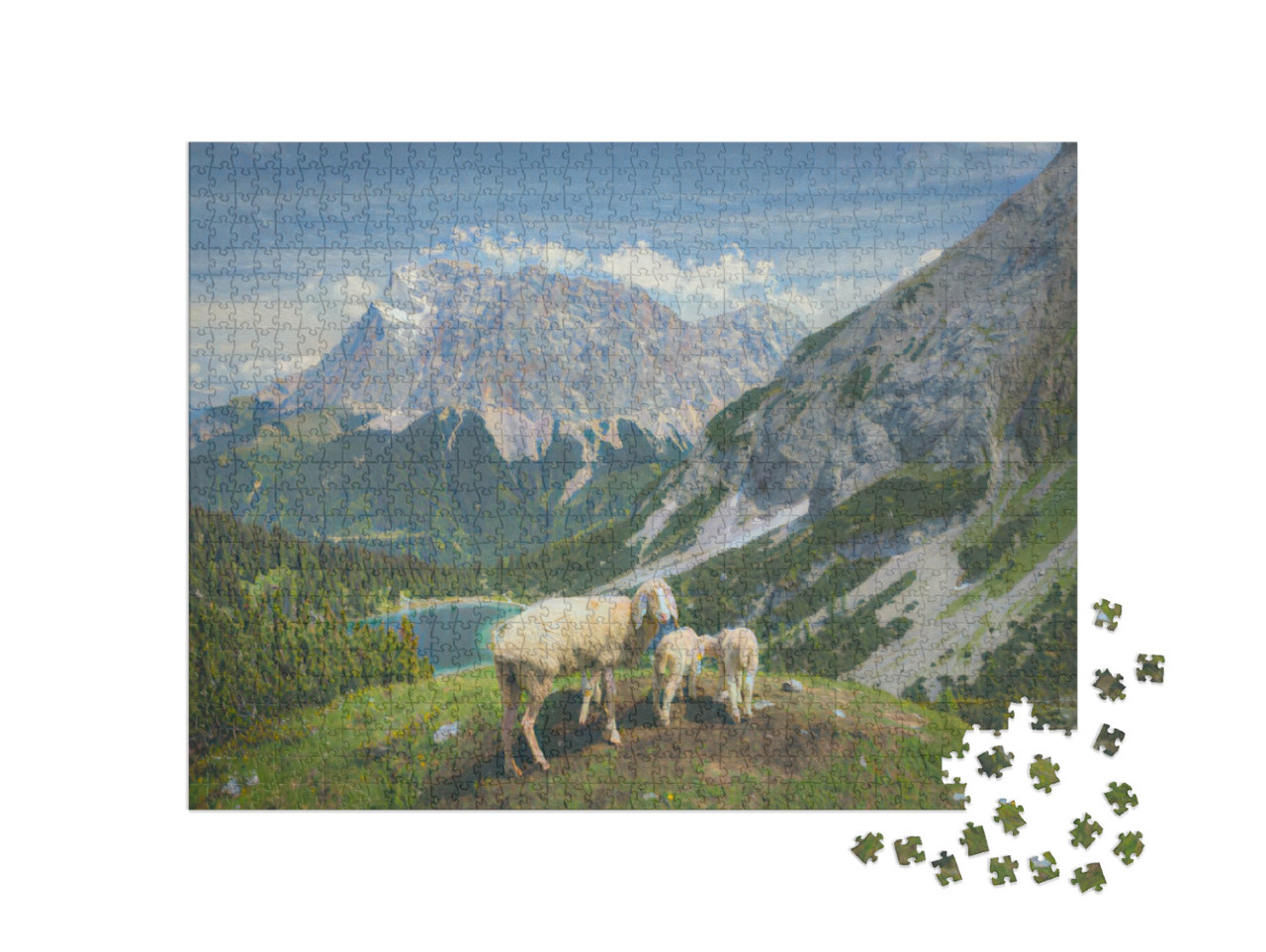 Puzzel 1000 stukjes „in de kunststijl van Claude Monet - Seebensee en Coburger Hütte - Puzzelcollectie Kunstenaars & Schilderijen“