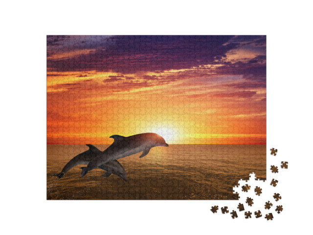 Puzzel 1000 stukjes „Springende dolfijnen: zeeleven bij zonsondergang“