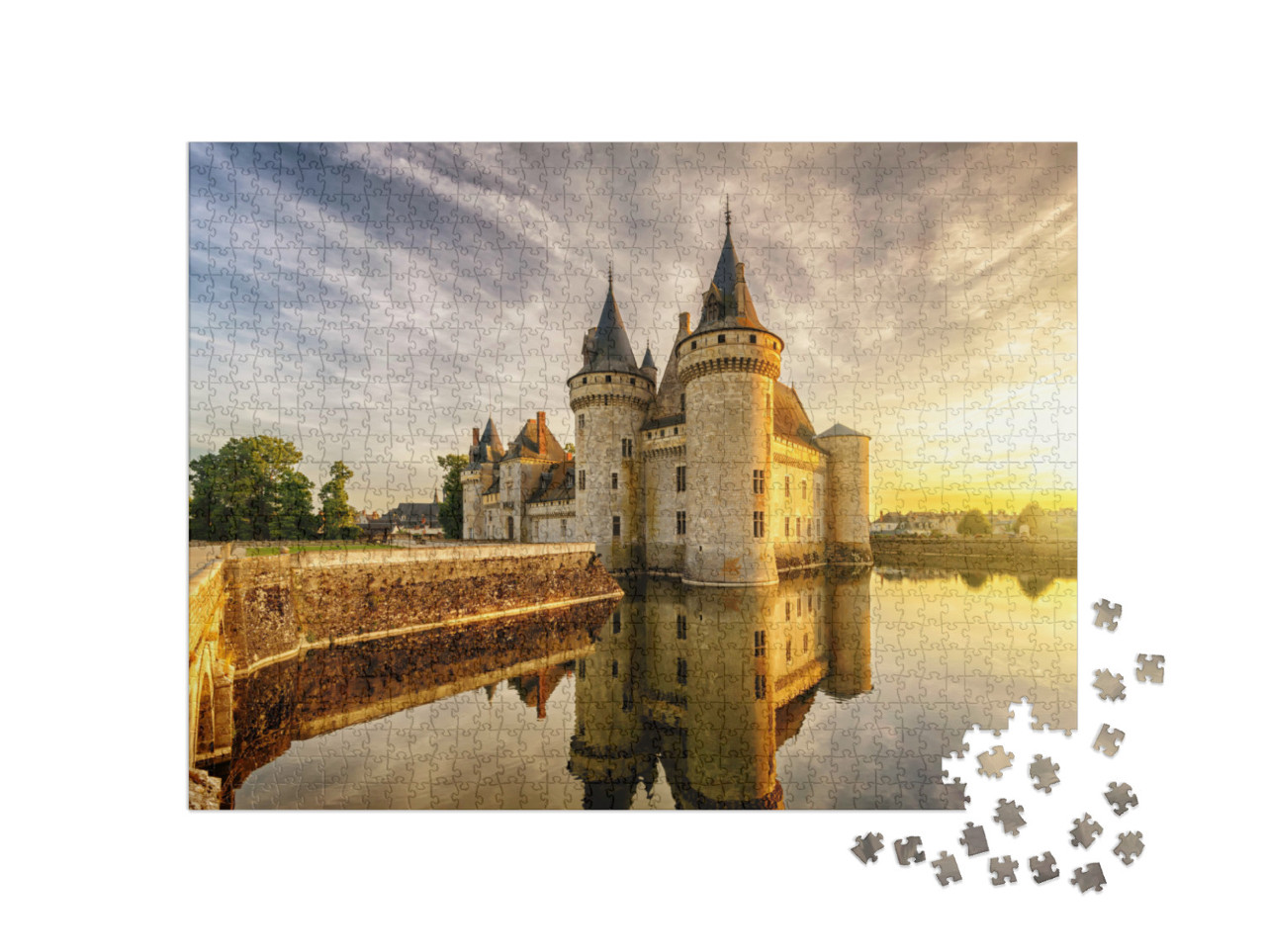 Puzzel 1000 stukjes „Chateau de Sully-sur-Loire bij zonsondergang“
