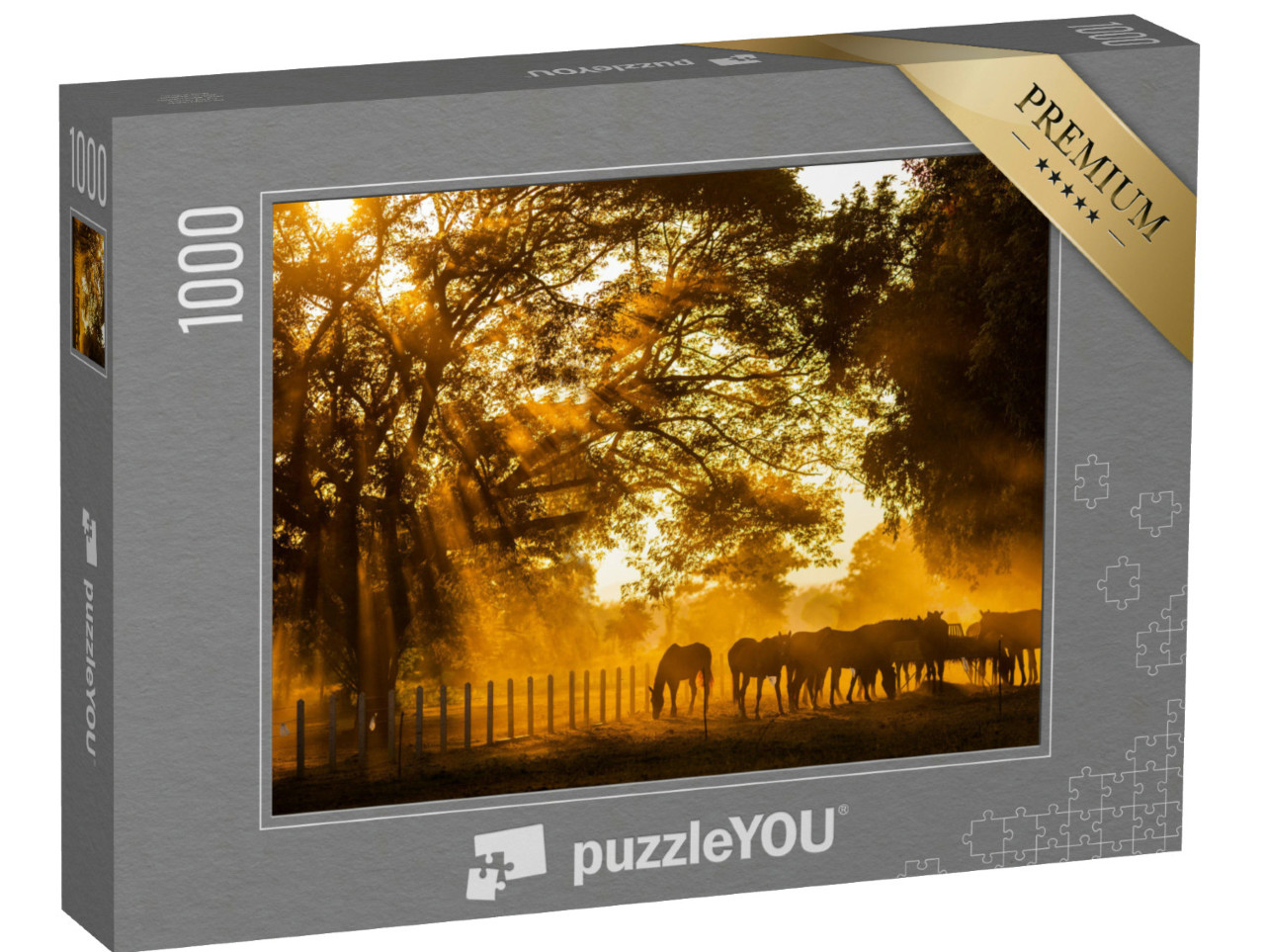Puzzel 1000 stukjes „Paarden grazen in het gouden avondlicht“