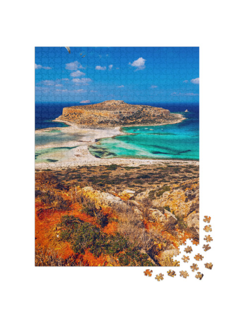 Puzzel 1000 stukjes „Balos Lagoon en Gramvousa op Kreta met meeuwen en strand“