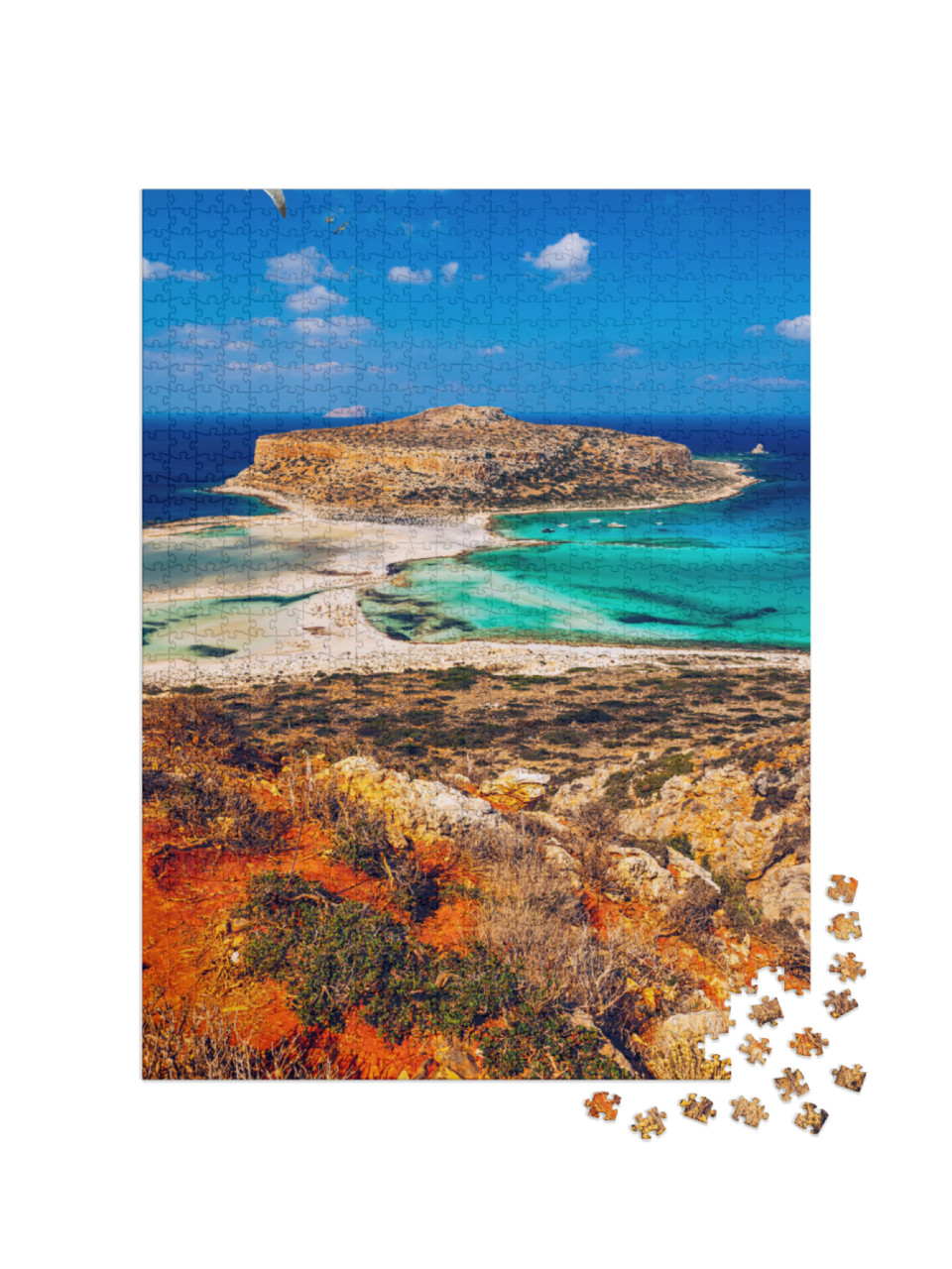 Puzzel 1000 stukjes „Balos Lagoon en Gramvousa op Kreta met meeuwen en strand“