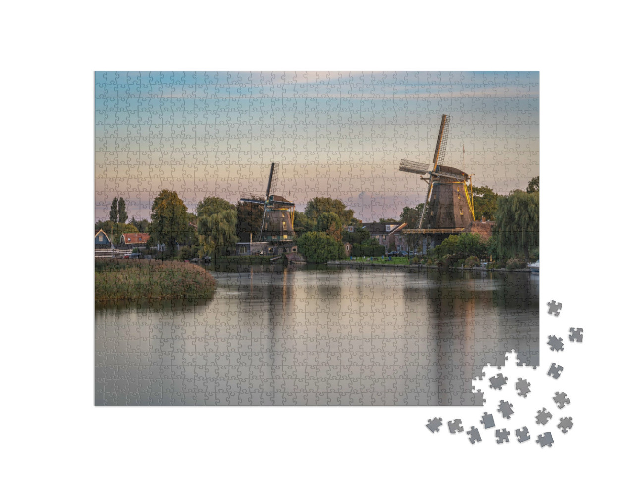 Puzzel 1000 stukjes „Landschap met traditionele Nederlandse windmolens langs de Vecht“