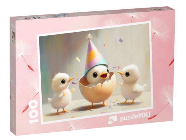 Puzzel 100 stukjes „Kuikens vieren paasfeest“