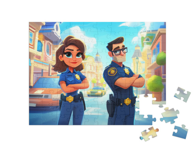 Puzzel 100 stukjes „Op patrouille door de stad“
