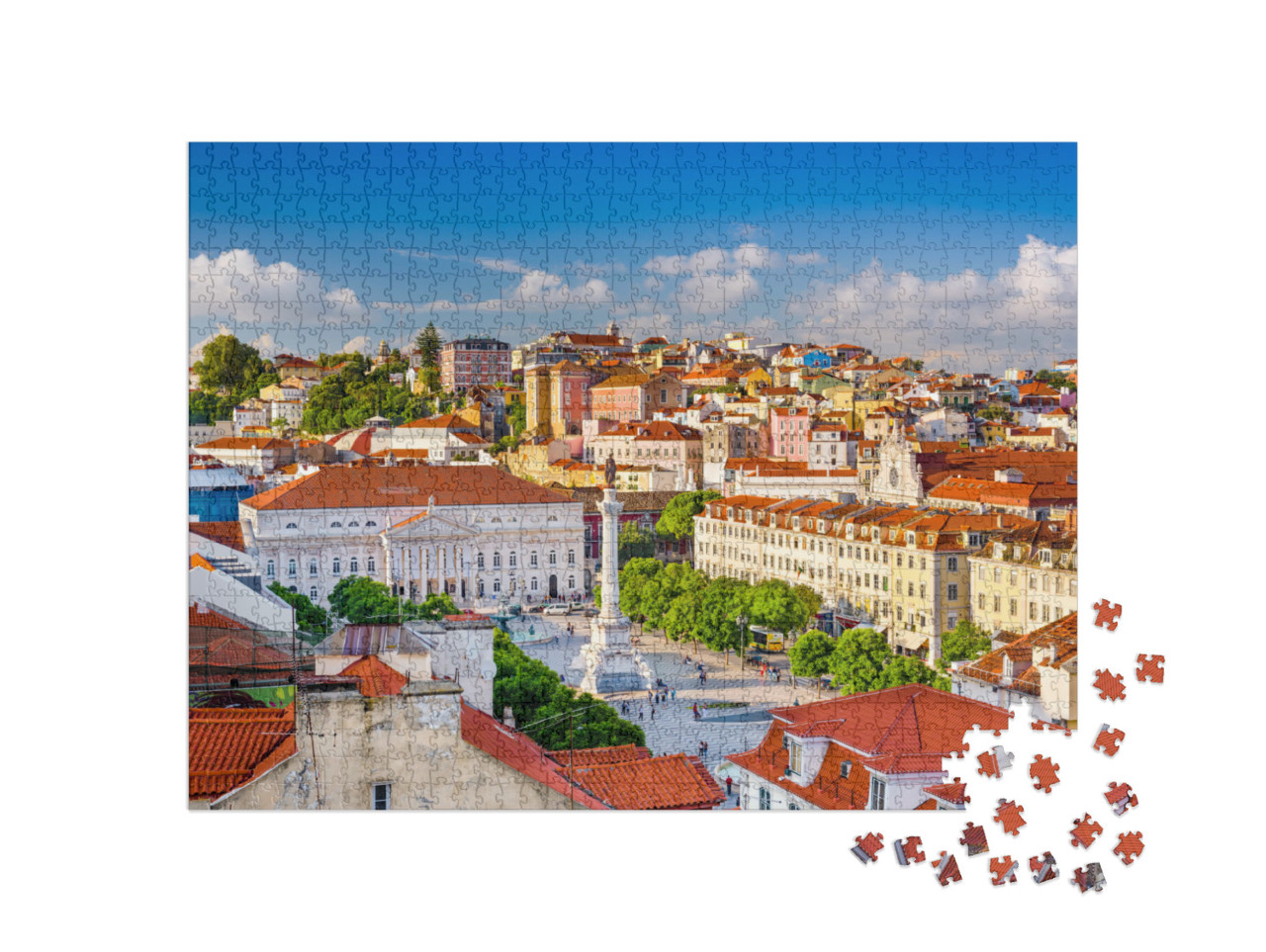 Puzzel 1000 stukjes „Skyline van Lissabon met uitzicht op het Rossio-plein“