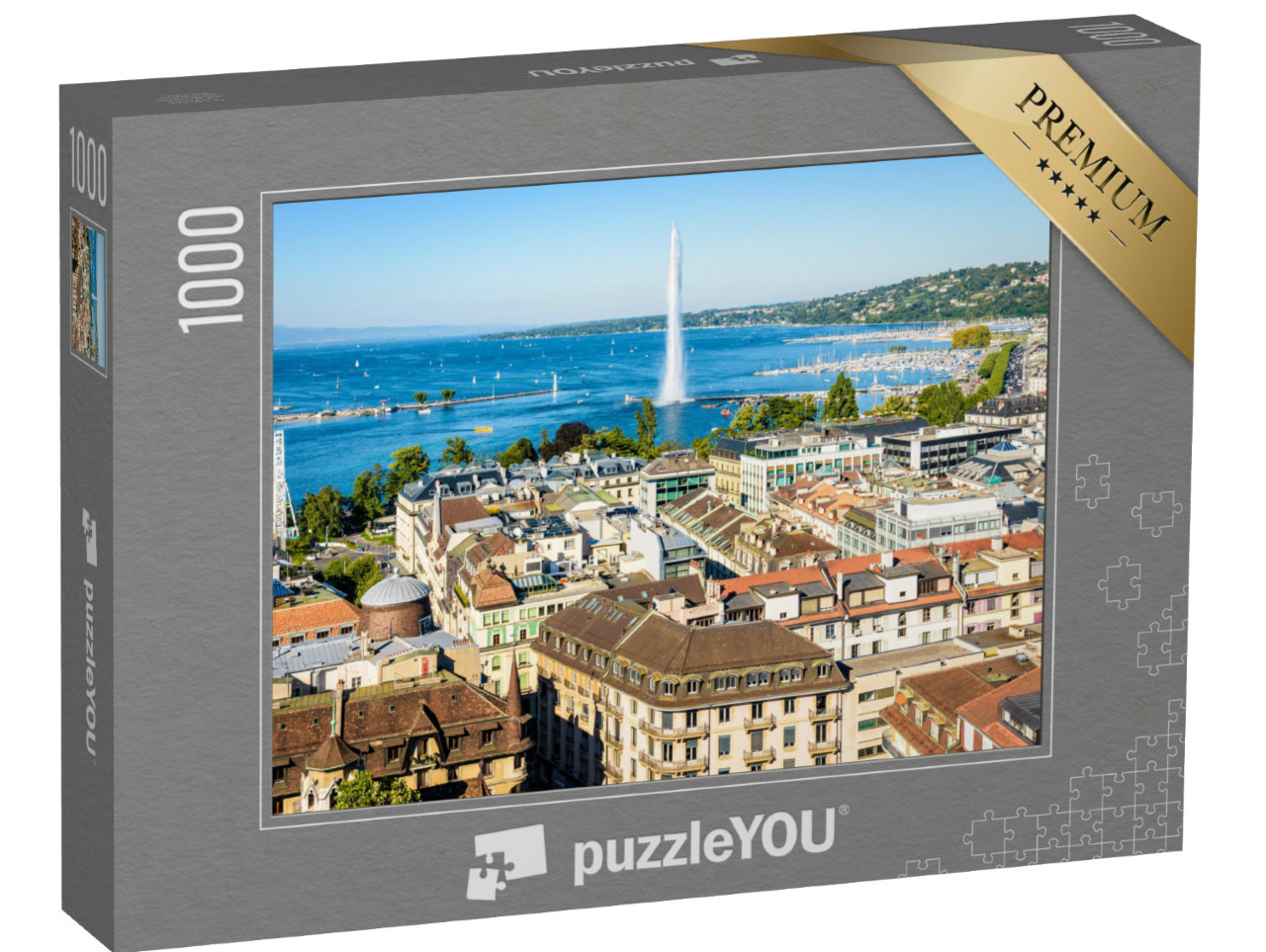 Puzzel 1000 stukjes „Uitzicht over Genève en het Meer van Genève, Zwitserland“