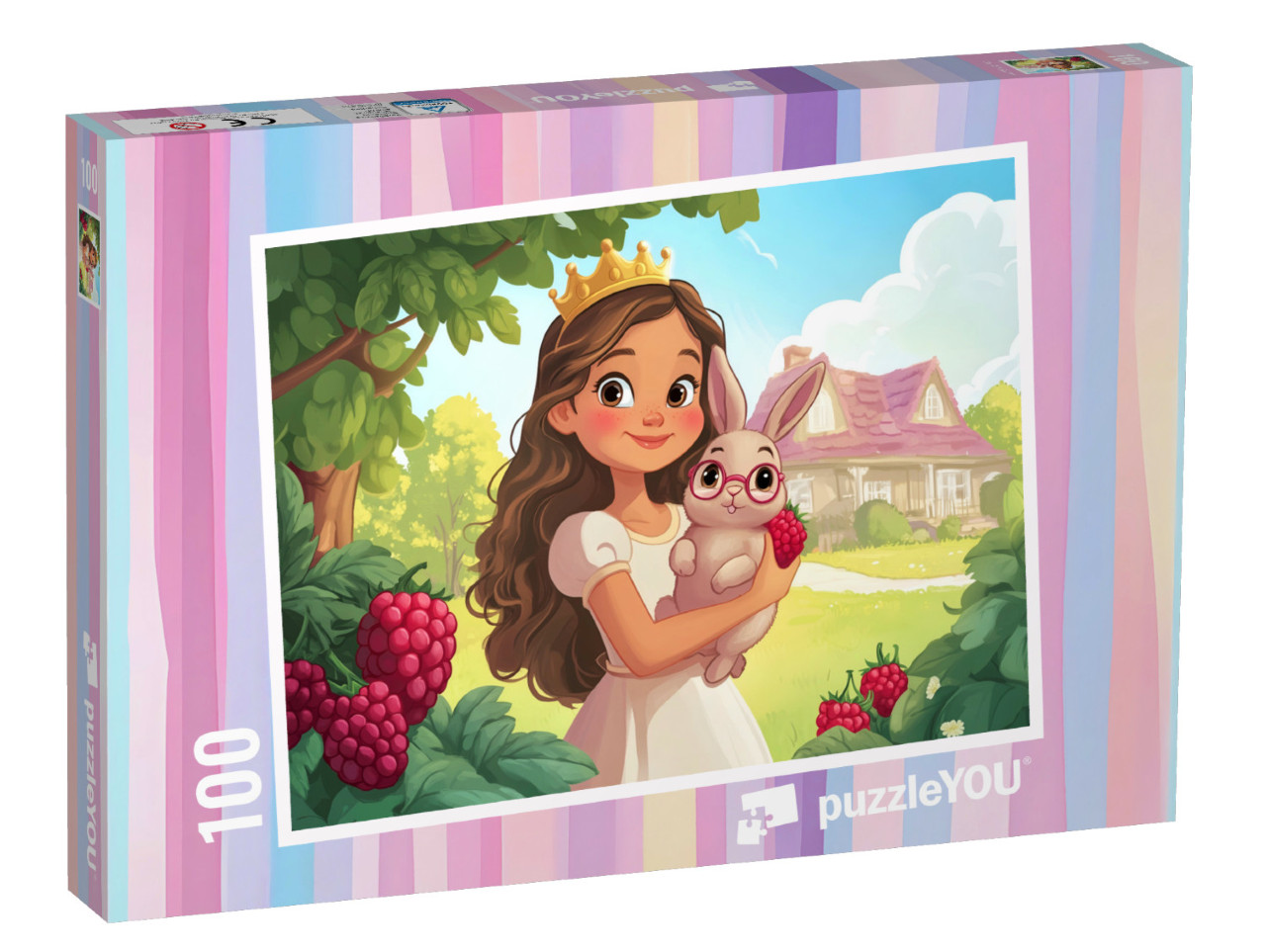 Puzzel 100 stukjes „Een prinses met haar schattige konijn in de boomgaard“