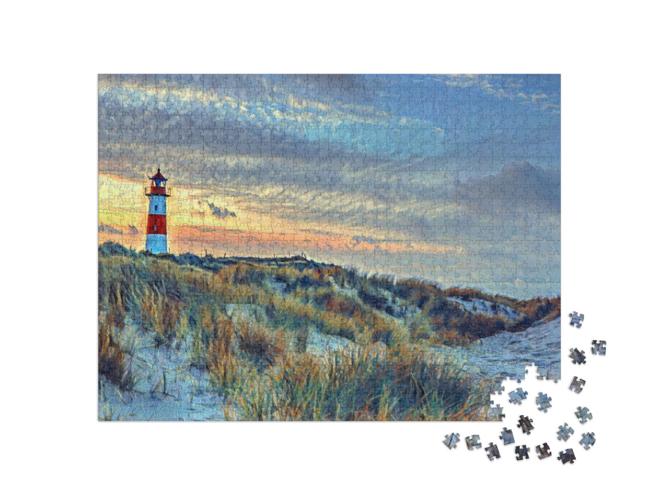 Puzzel 1000 stukjes „in de stijl van Paul-Cezanne - Noordse vuurtoren op Sylt - Puzzelcollectie Kunstenaars & Schilderijen“