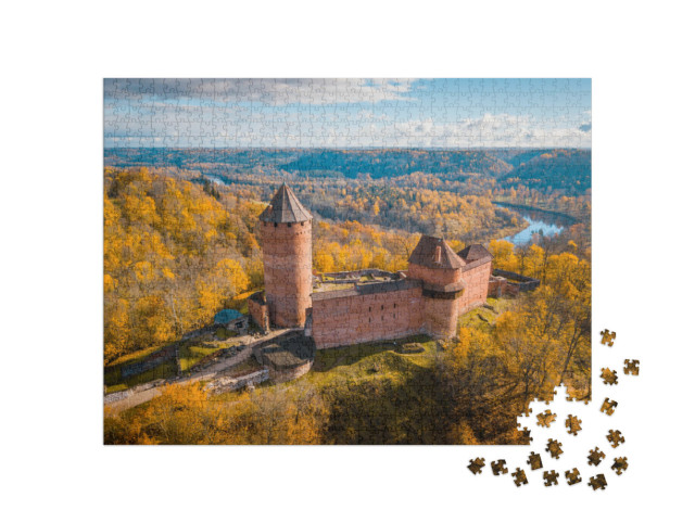 Puzzel 1000 stukjes „Zonsondergang boven kasteel Turaida, Sigulda, Letland“