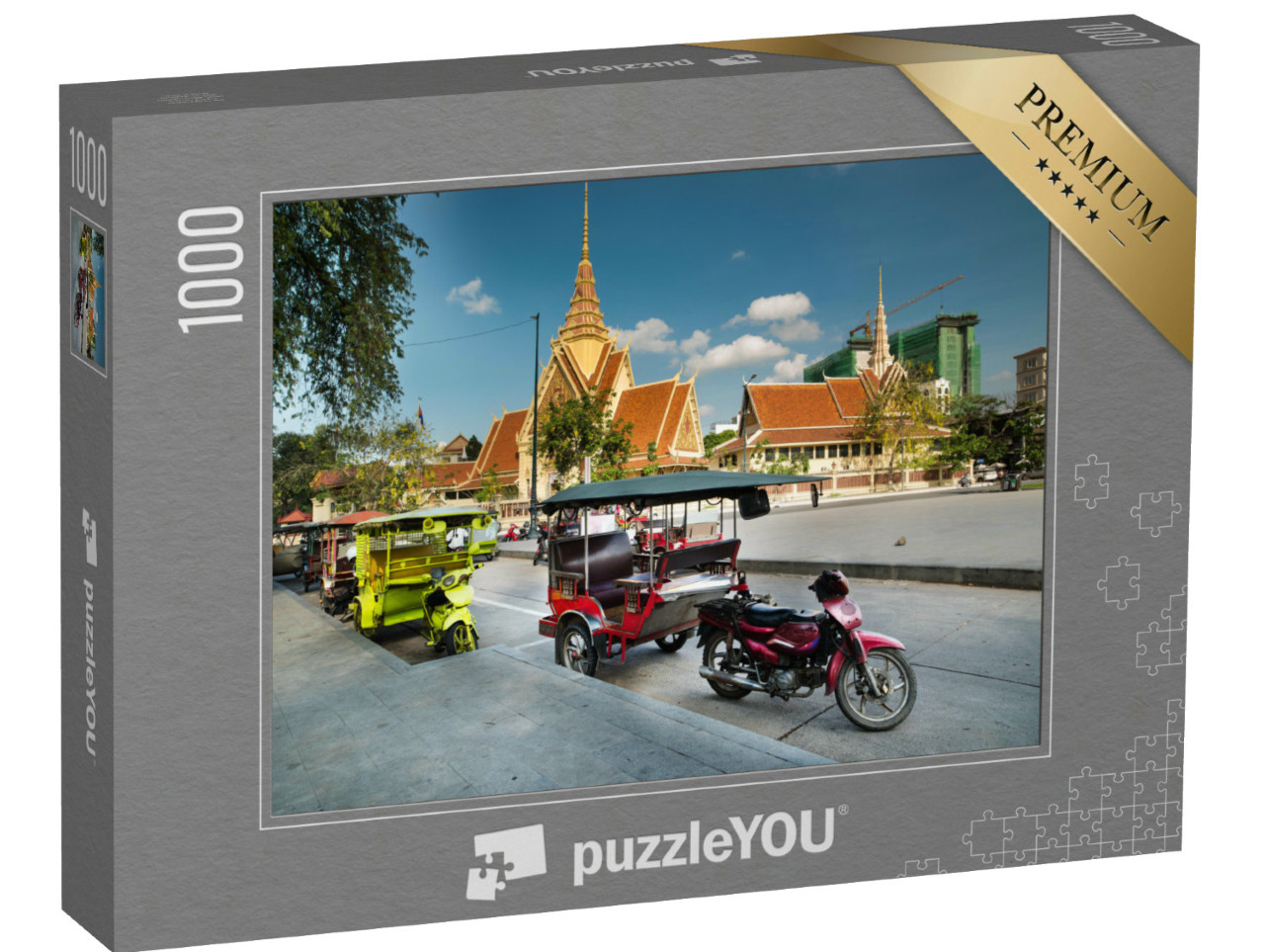 Puzzel 1000 stukjes „Kleurrijke tuk tuk taxi's, Cambodja“