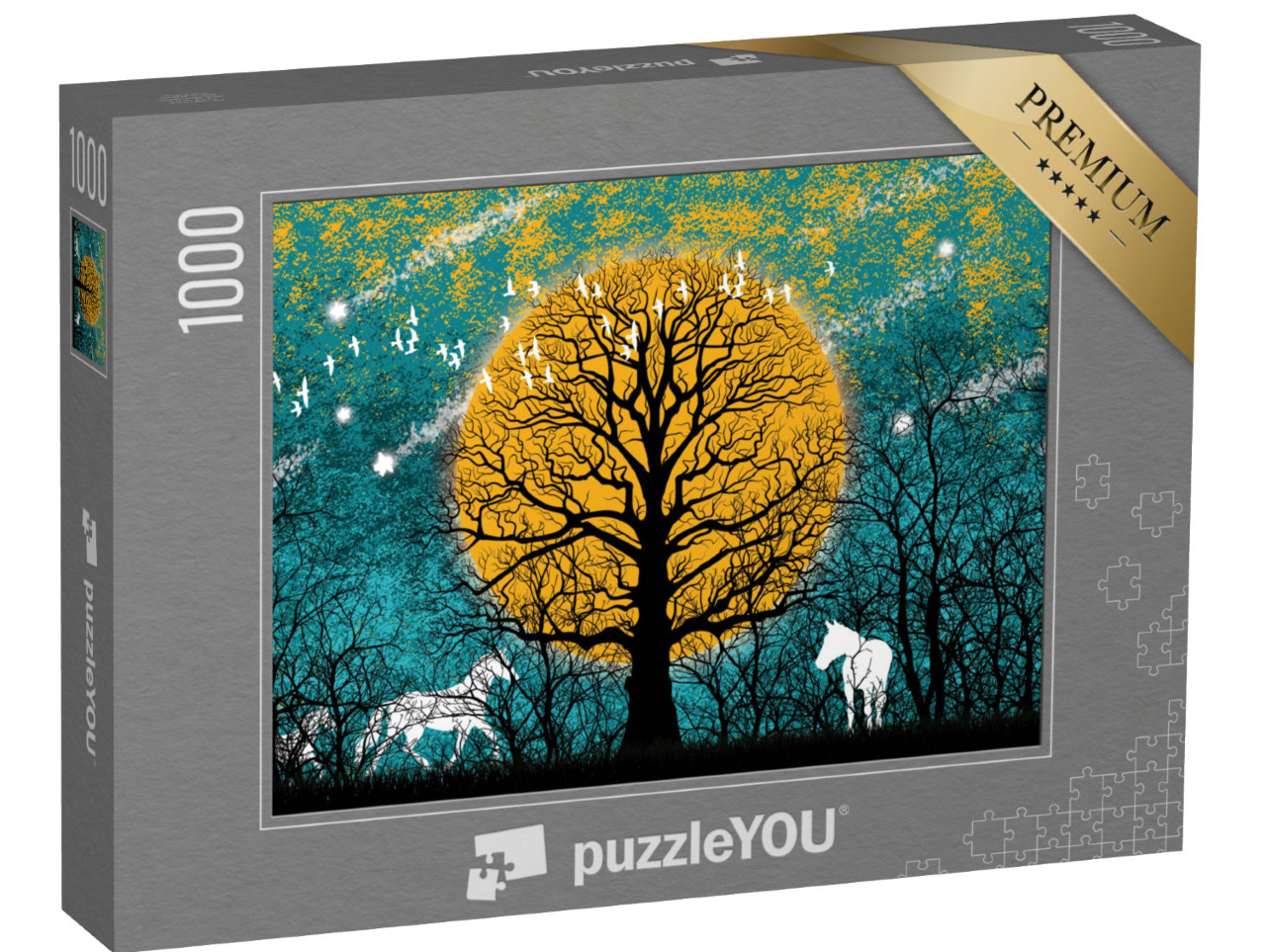 Puzzel 1000 stukjes „Witte paarden in de volle maan“