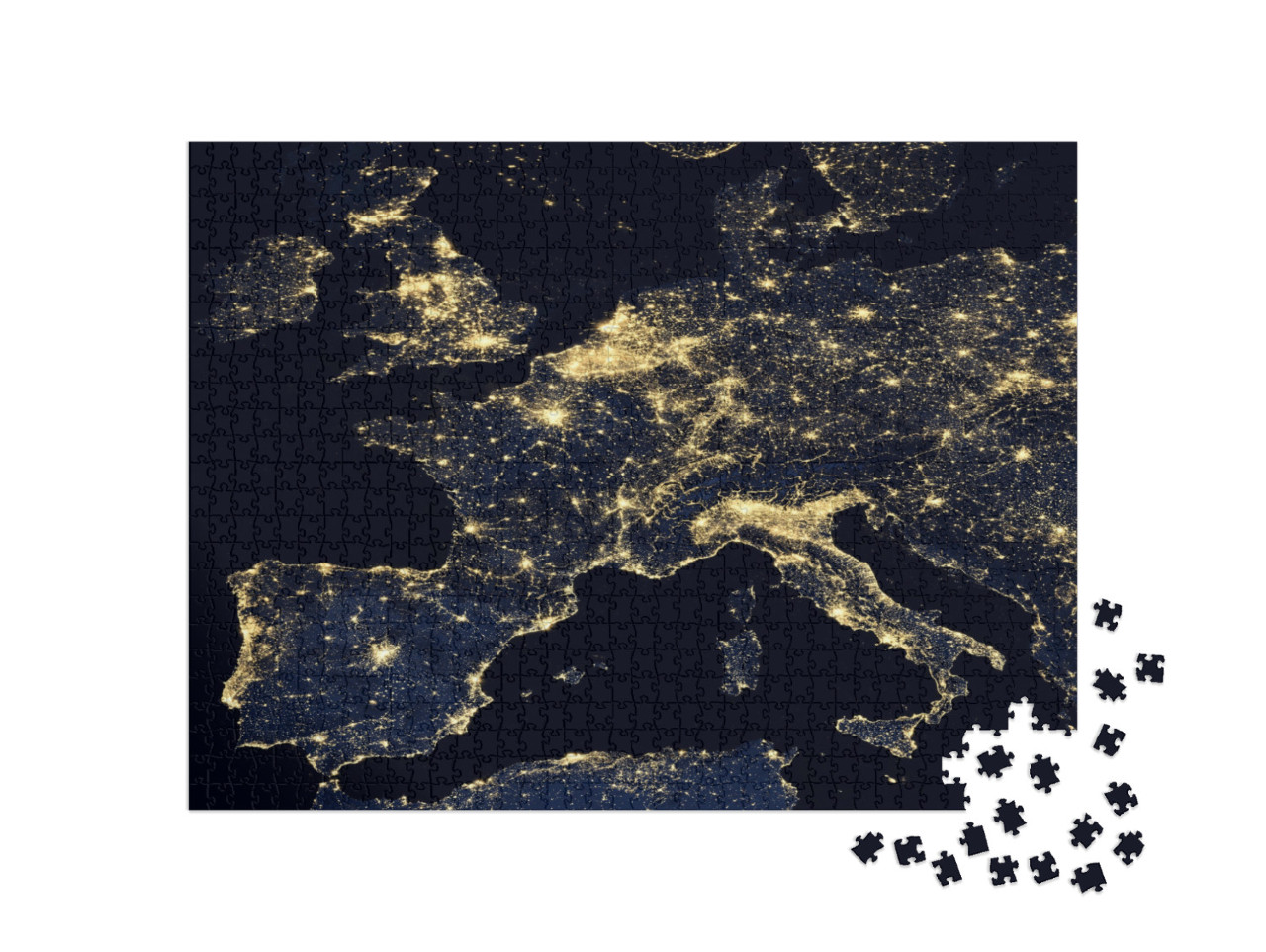 Puzzel 1000 stukjes „Stadslichten op de wereldkaart, Europa, NASA“