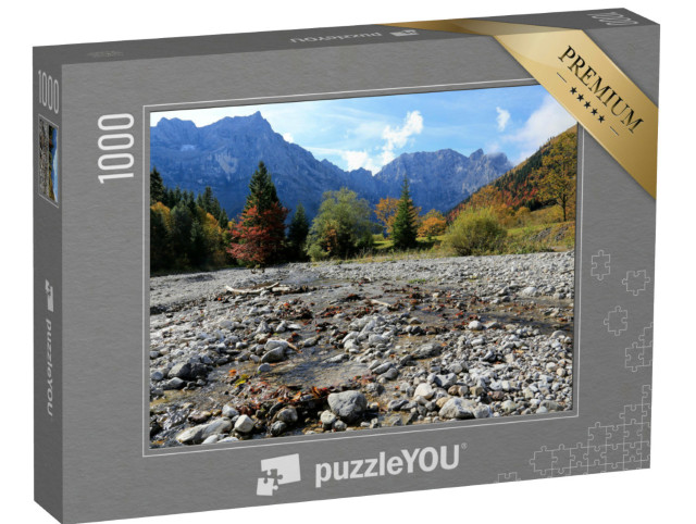 Puzzel 1000 stukjes „Rivierbedding van de Rißbach met uitzicht op het Karwendelgebergte, Oostenrijk“