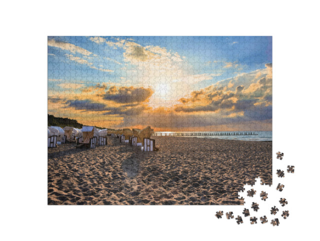 Puzzel 1000 stukjes „Kleurrijke zonsondergang op het strand“