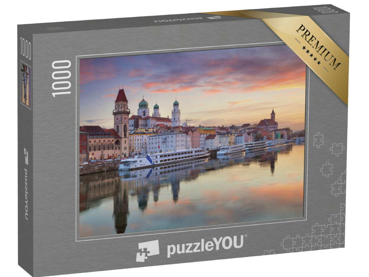 Puzzel 1000 stukjes „Passau: Stad bij zonsondergang, Beieren, Duitsland“