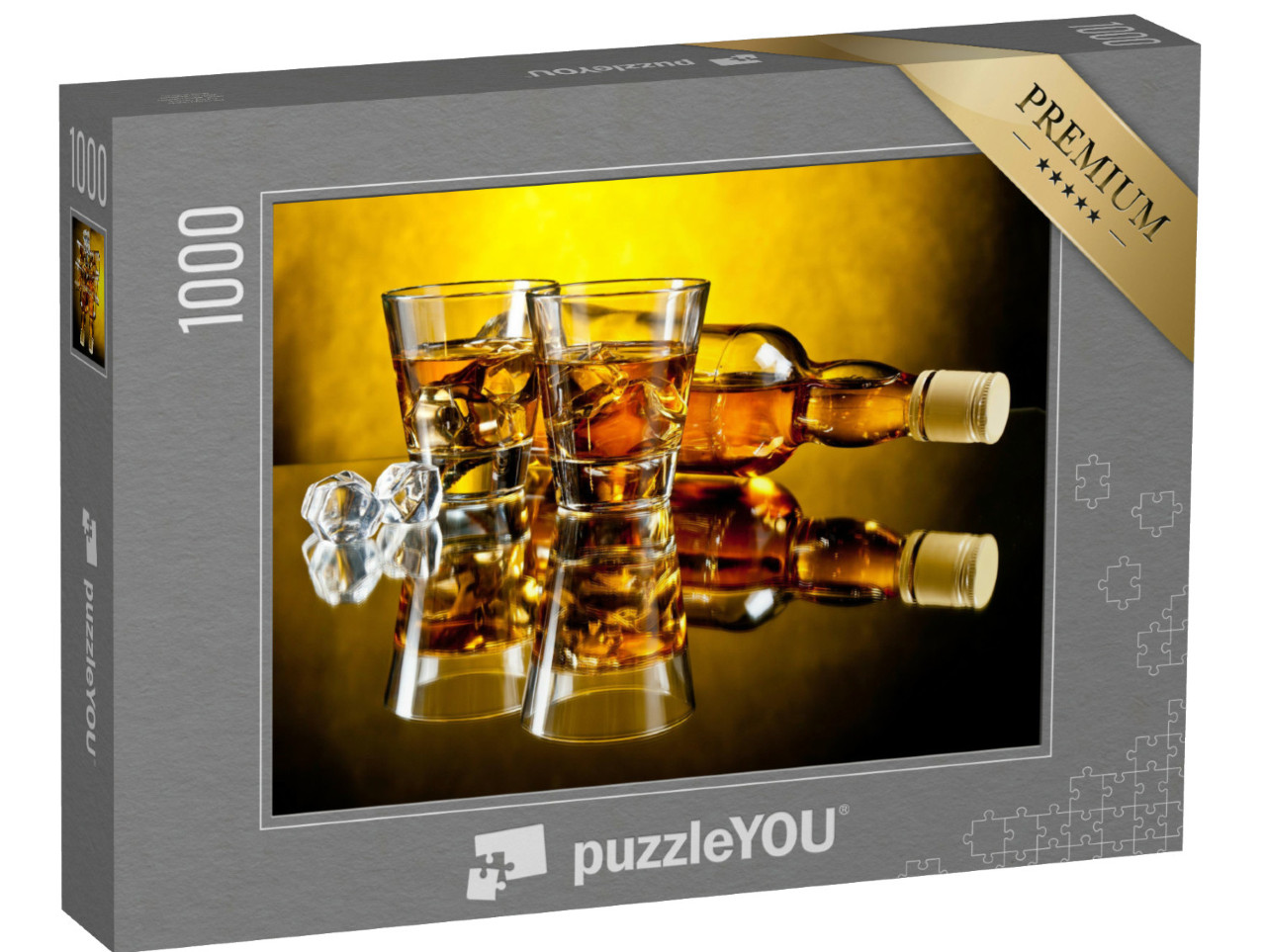 Puzzel 1000 stukjes „Een fles whisky en twee whisky's met ijs“
