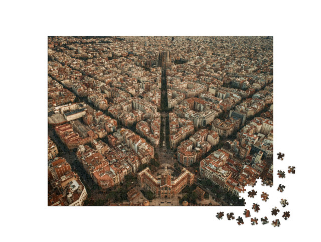 Puzzel 1000 stukjes „Luchtfoto van Barcelona: straten van de stad, Spanje“