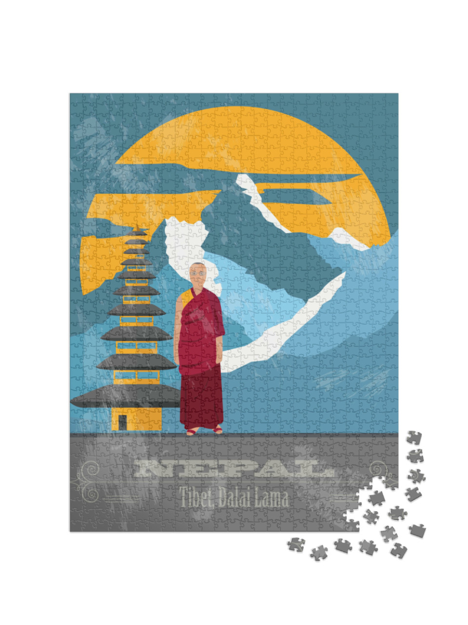 Puzzel 1000 stukjes „Vectorillustratie: oriëntatiepunt van Nepal“