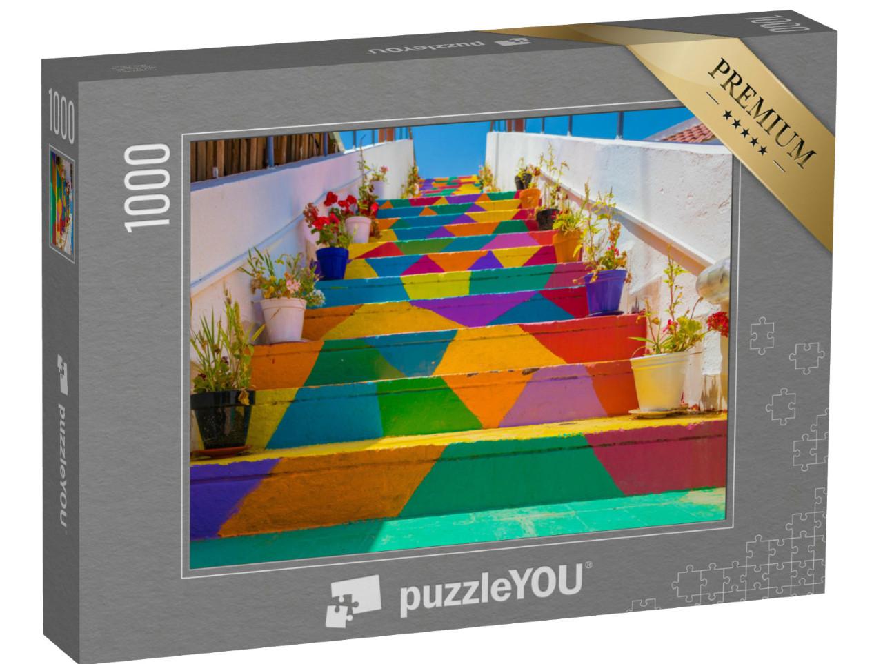 Puzzel 1000 stukjes „Kleurrijke trap in Tunis, Tunesië“