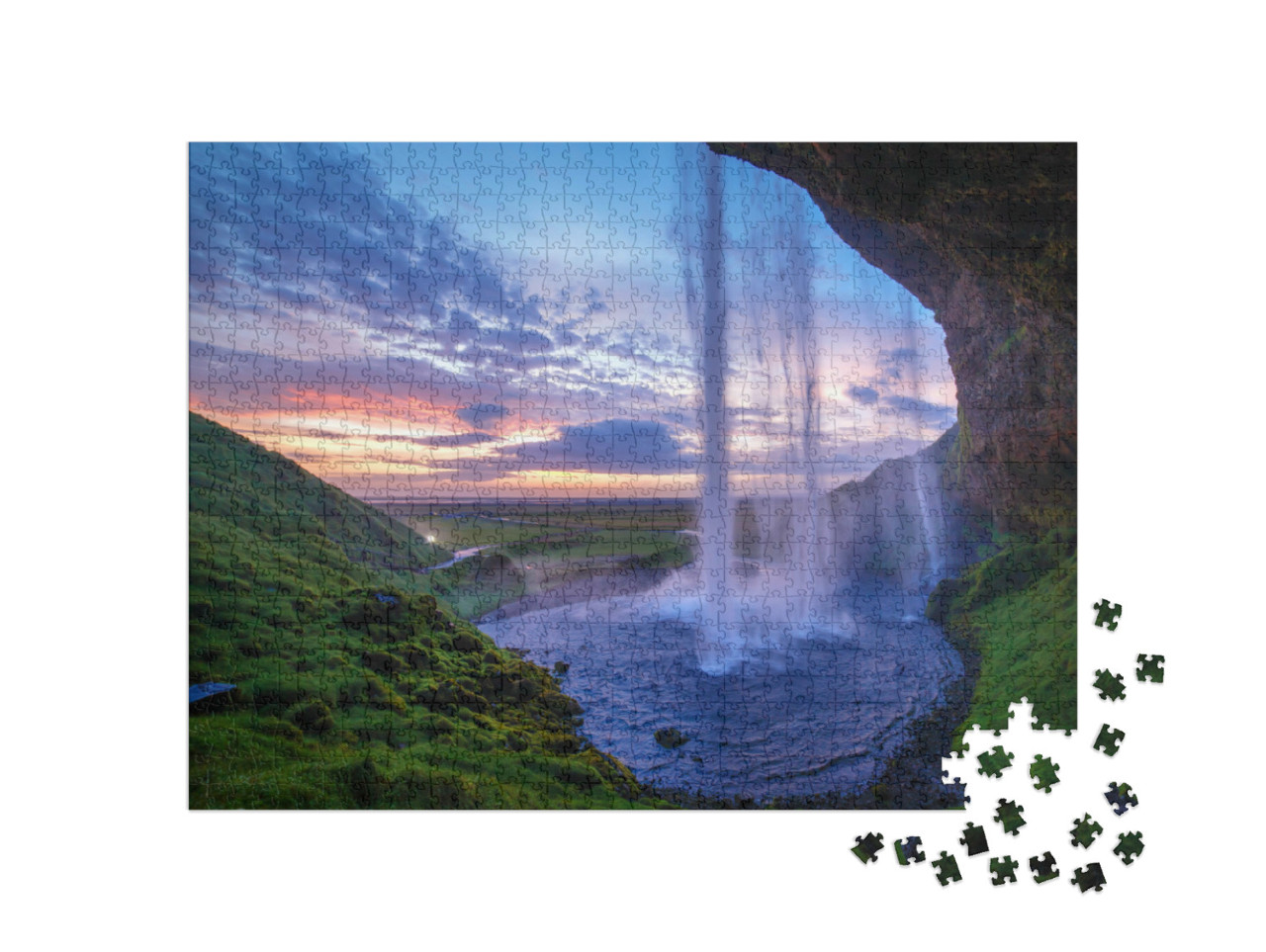 Puzzel 1000 stukjes „Seljalandfoss waterval bij zonsondergang, IJsland“
