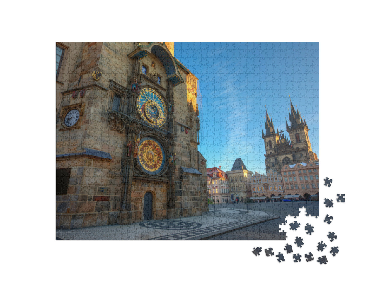 Puzzel 1000 stukjes „Oude Stadsplein van Praag, zonsopgang bij de Astronomische Klokkentoren“