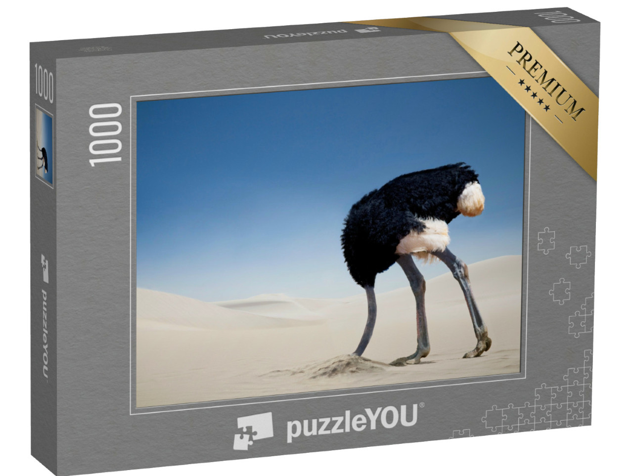 Puzzel 1000 stukjes „Struisvogel begraaft zijn kop in het zand, Tsavo East National Park, Kenia, Afrika“