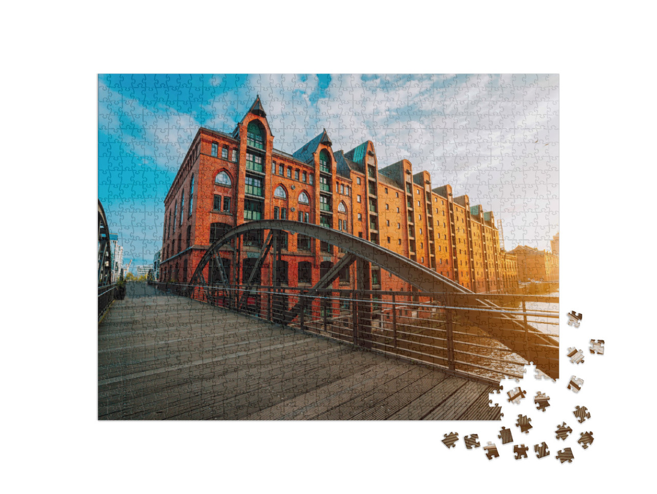 Puzzel 1000 stukjes „Boogbrug over kanalen in de Speicherstadt in Hamburg“