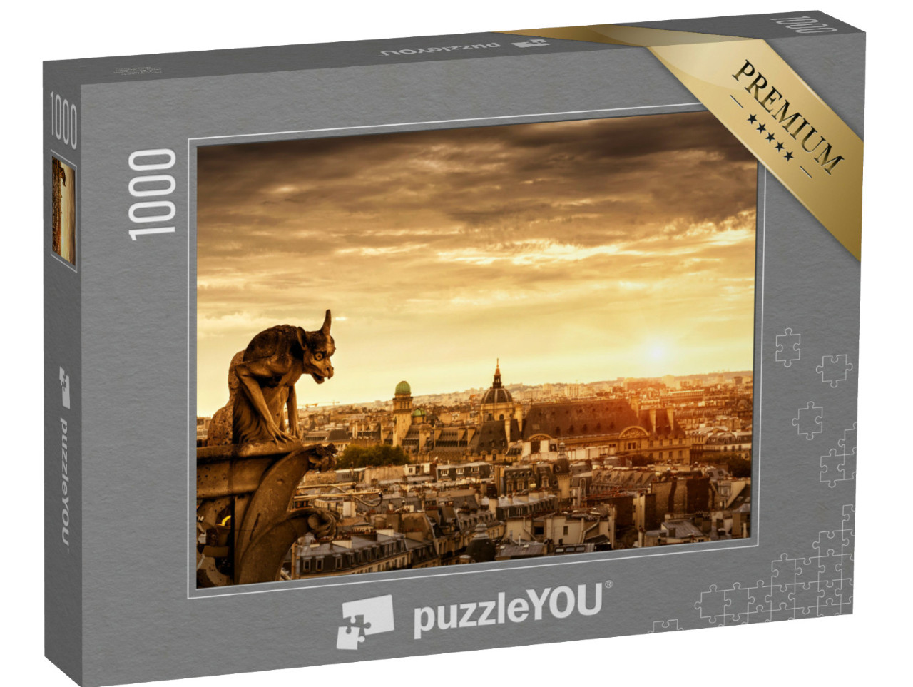 Puzzel 1000 stukjes „Waterspuwers op de Notre Dame, Parijs op de achtergrond“
