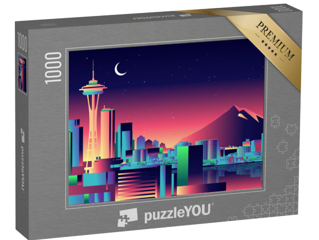 Puzzel 1000 stukjes „Kleurrijke skyline van Seattle“