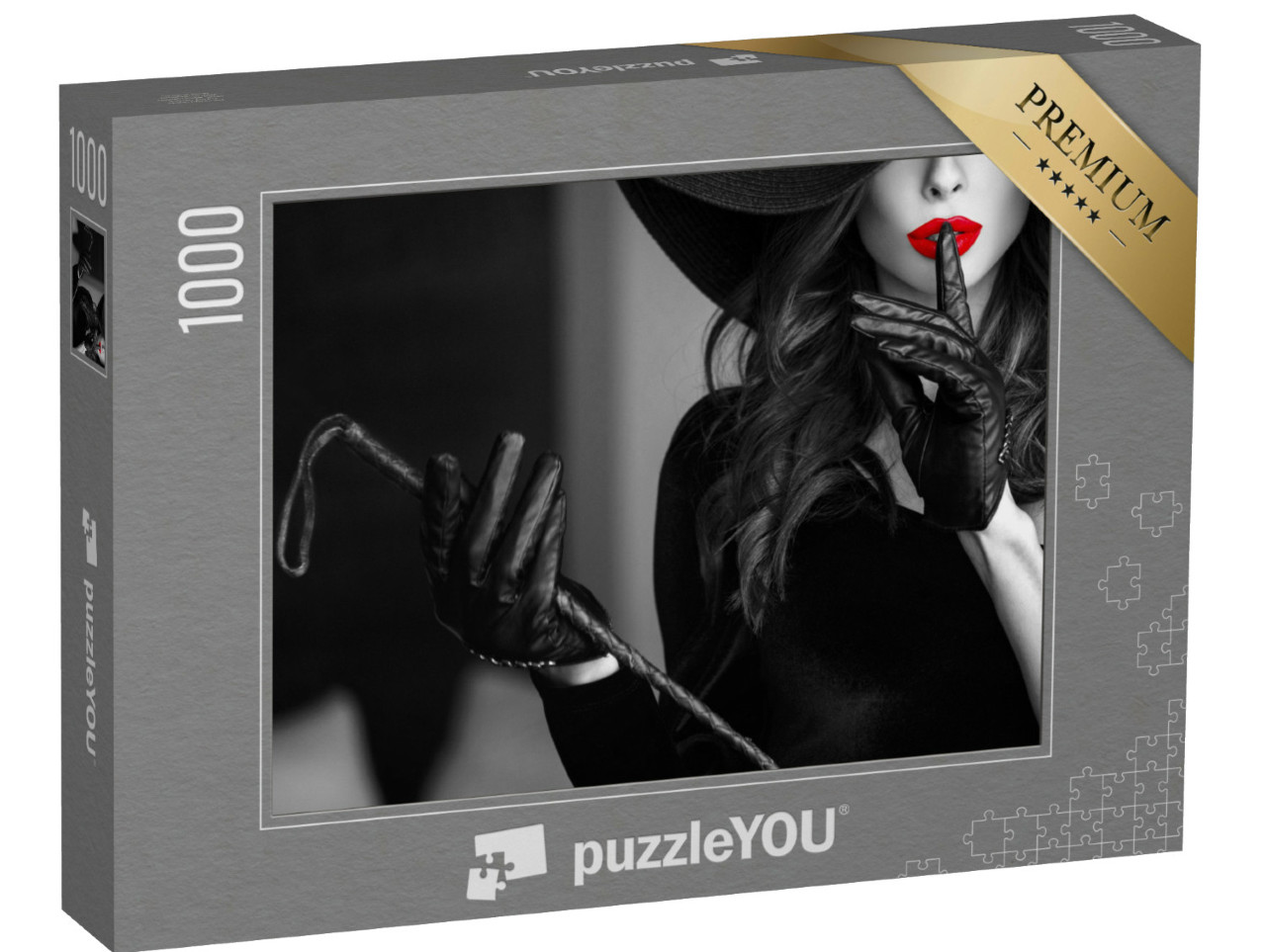 Puzzel 1000 stukjes „Sexy dominante vrouw met hoed en zweep“
