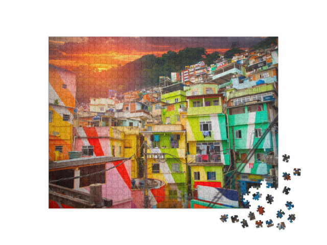 Puzzel 1000 stukjes „Rio de Janeiro: stadscentrum en favela, Brazilië“
