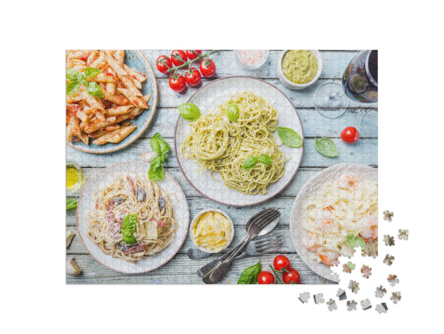 Puzzel 1000 stukjes „Een selectie van heerlijke pastagerechten“