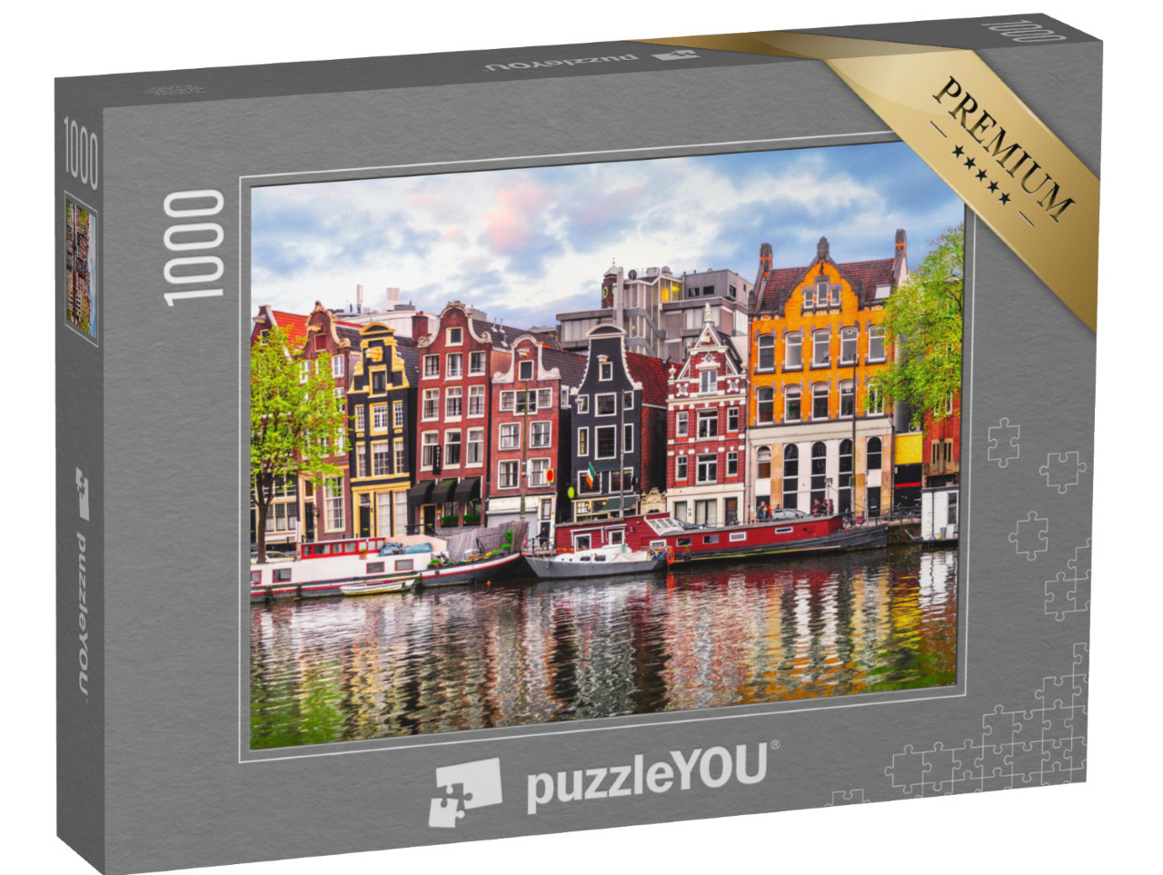 Puzzel 1000 stukjes „De dansende huizen aan de Amstel, een bezienswaardigheid van Amsterdam“
