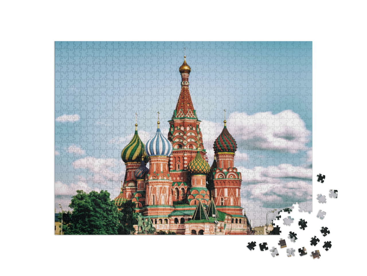 Puzzel 1000 stukjes „Sint-Basiliuskathedraal en Spasskaja-toren op het Rode Plein, Moskou“