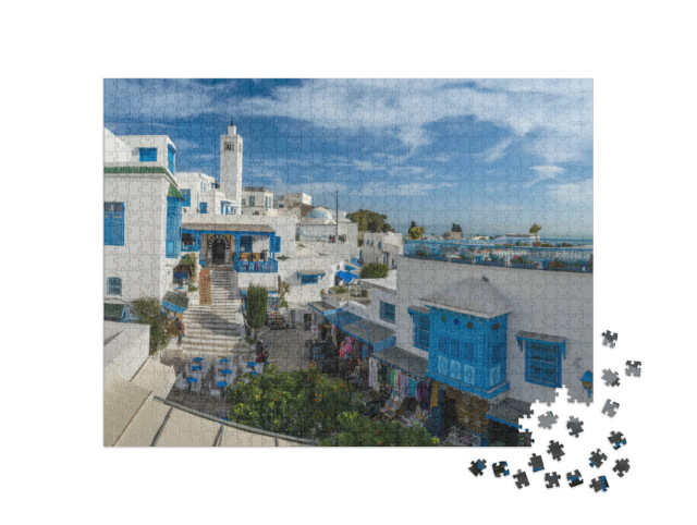 Puzzel 1000 stukjes „Prachtig uitzicht op Sidi Bou Said, Tunis, Tunesië“