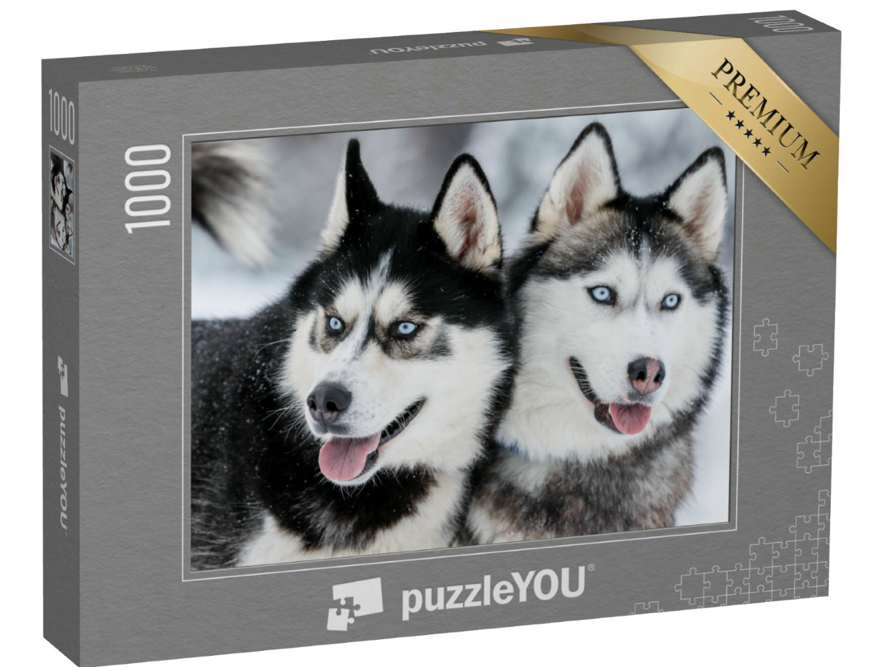 Puzzel 1000 stukjes „Siberische husky's met staalblauwe ogen“