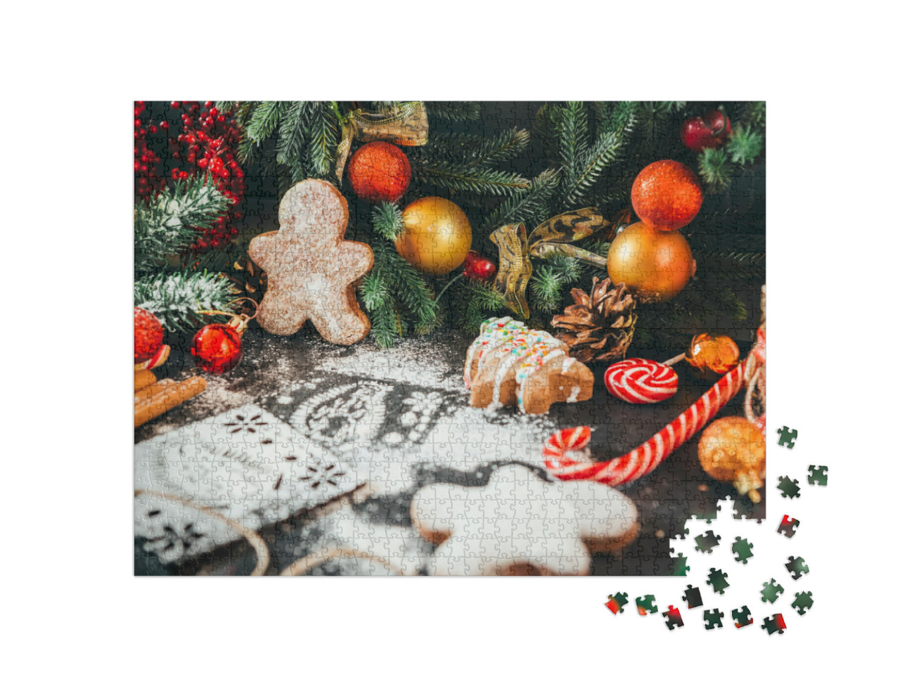 Puzzel 1000 stukjes „Koekjes, dennentak, kerstboom“