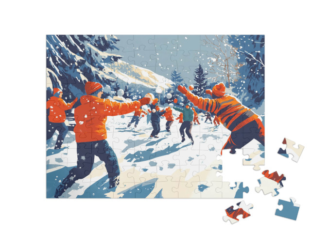 Puzzel 100 stukjes „Het grote sneeuwballengevecht“