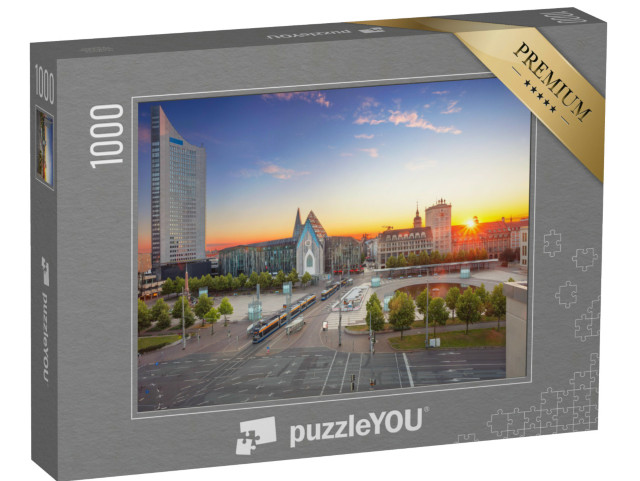 Puzzel 1000 stukjes „Stadsgezicht van Leipzig: stadscentrum bij zonsondergang“